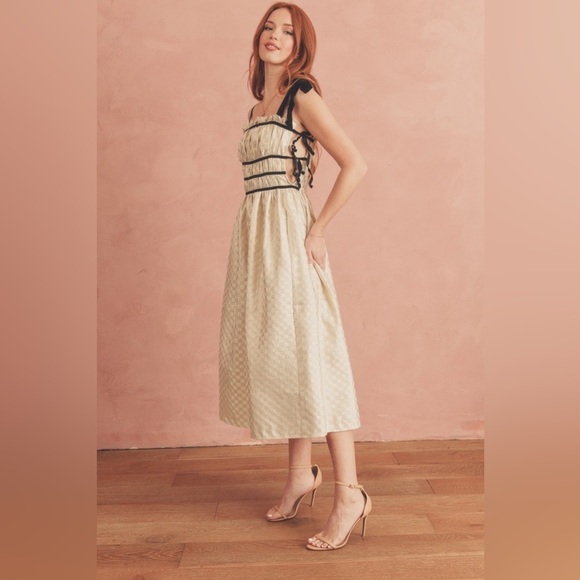 NWT Sofie the Label Claire Dress‎ Gold Jacquard Velvet Straps Size Small - Picture 4 of 15